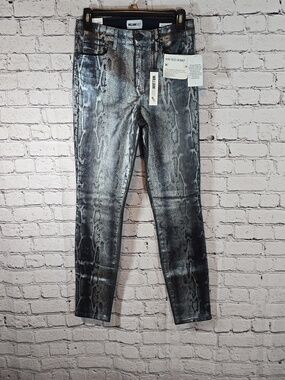 William Rast Metallic Gray Snake-Print Skinny Jeans Size 28 NWT